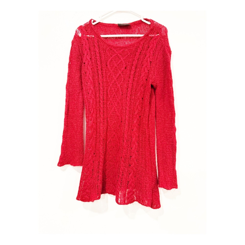 Wooden Ships Paola Buendia Red Cable Knit Mohair Wool Blend Tunic Sweater M/L